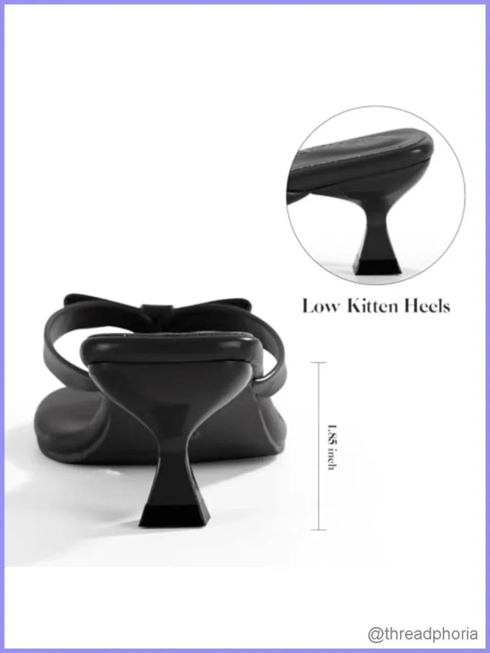 Kitten Heel Slip-On Sandals with Bow - Faux Leather Open Toe